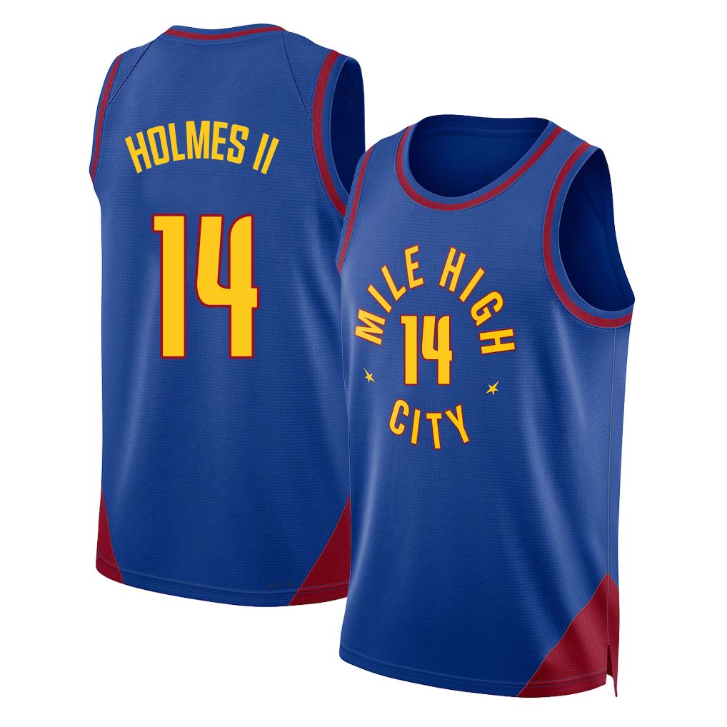 Denver #14 Holmes II Player Basketball Sleeveless Blue Jersey Daron For Adult Youth