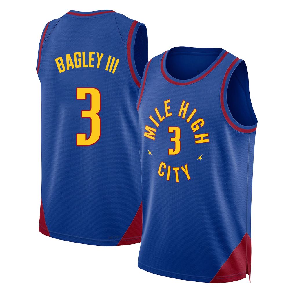 Denver #3 Bagley III Player Basketball Sleeveless Blue Jersey Marvin For Adult Youth
