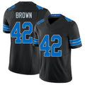 Detroit #42 Brown Player Football V Neck Short Sleeve Black Jersey Aamaris For Men Youth Women Gift