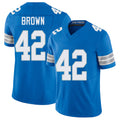 Detroit #42 Brown Player Football V Neck Short Sleeve Blue Jersey Aamaris For Men Youth Women Gift