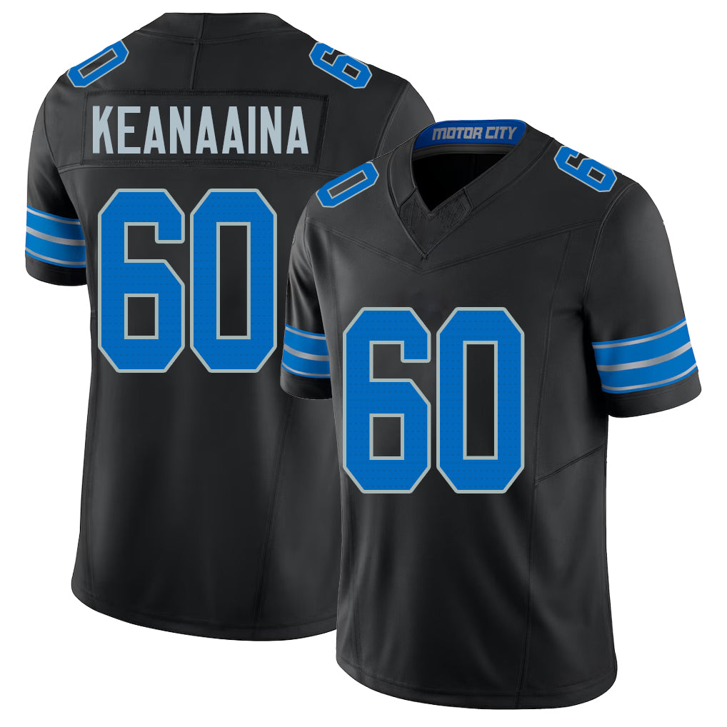 Detroit #60 Keanaaina Player Football V Neck Short Sleeve Black Jersey Aidan For Men Youth Women Gift