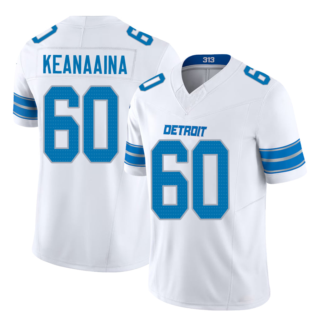 Detroit #60 Keanaaina Player Football V Neck Short Sleeve White Jersey Aidan For Men Youth Women Gift