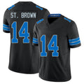 Detroit #14 St.Brown Player Football V Neck Short Sleeve Black Jersey Amon-Ra For Men Youth Women Gift