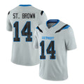 Detroit #14 St.Brown Player Football V Neck Short Sleeve Silver Jersey Amon-Ra For Men Youth Women Gift