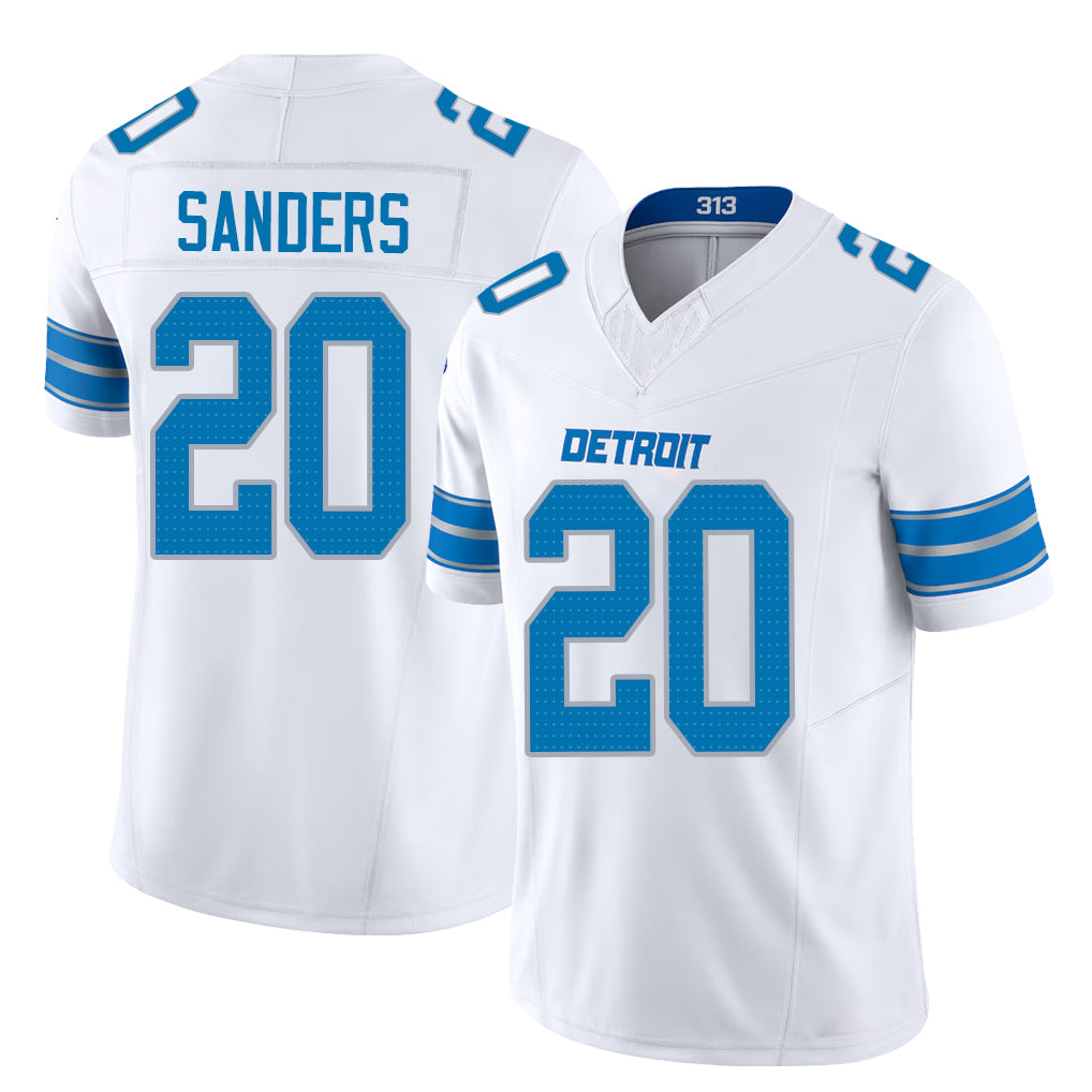 Detroit #20 Sanders Player Football V Neck Short Sleeve White Jersey Barry For Men Youth Women Gift