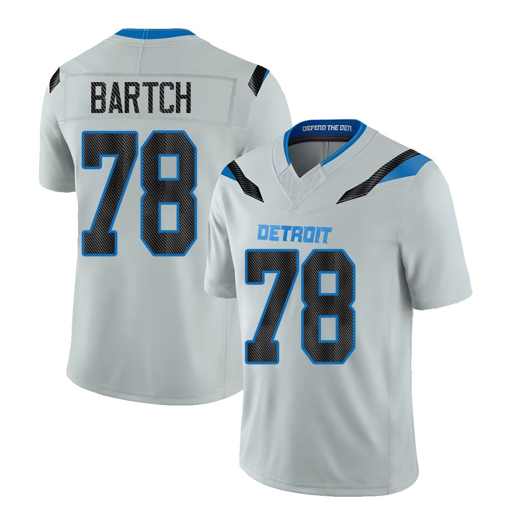 Detroit #78 Bartch Player Football V Neck Short Sleeve Silver Jersey Ben For Men Youth Women Gift