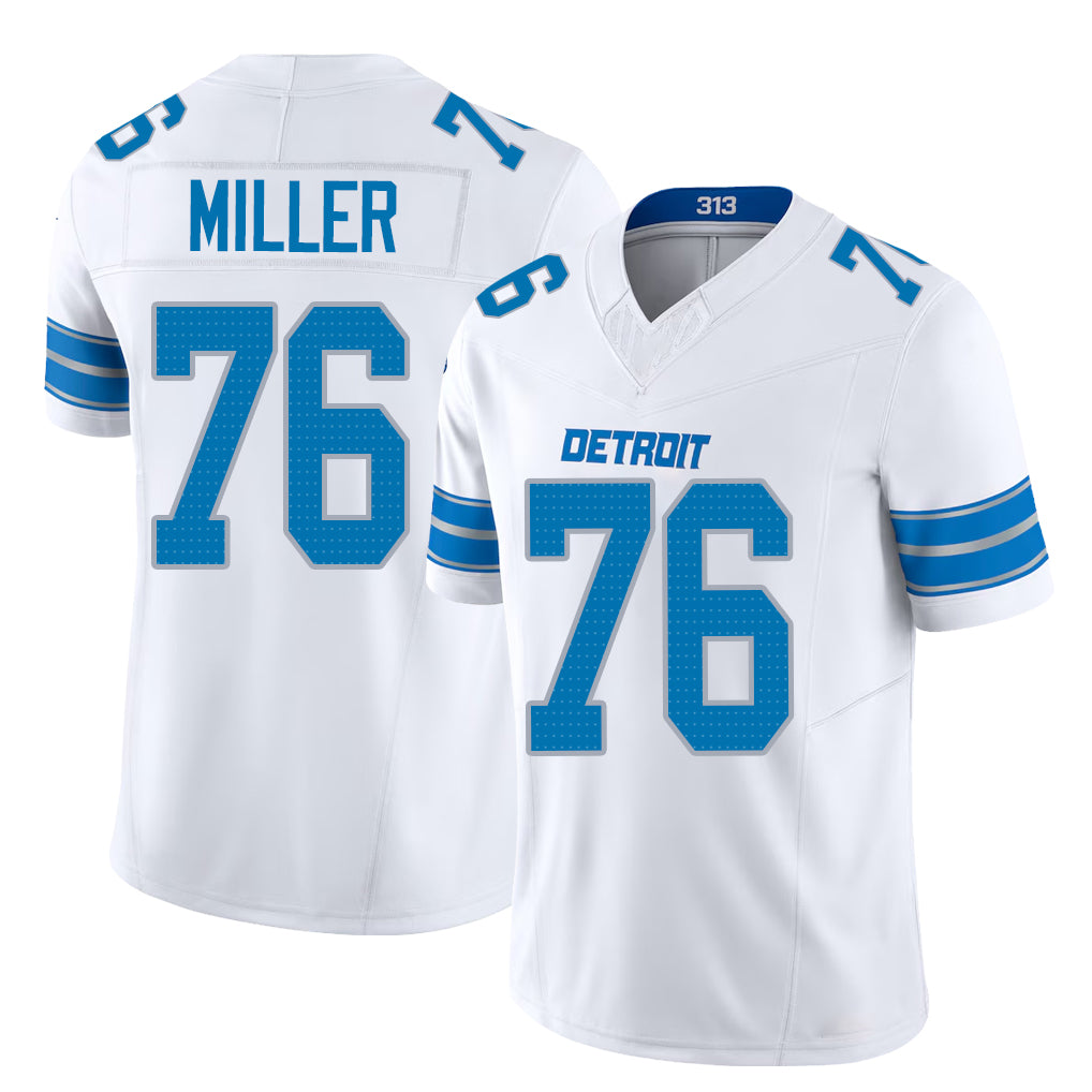 Detroit #76 Miller Player Football V Neck Short Sleeve White Jersey Blake For Men Youth Women Gift