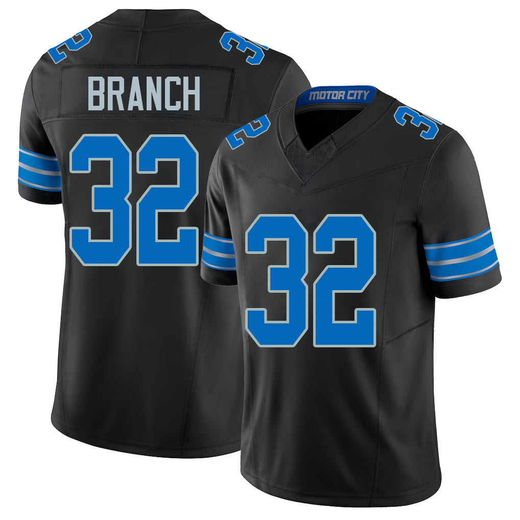 Detroit #32 Branch Player Football V Neck Short Sleeve Black Jersey Brian For Men Youth Women Gift