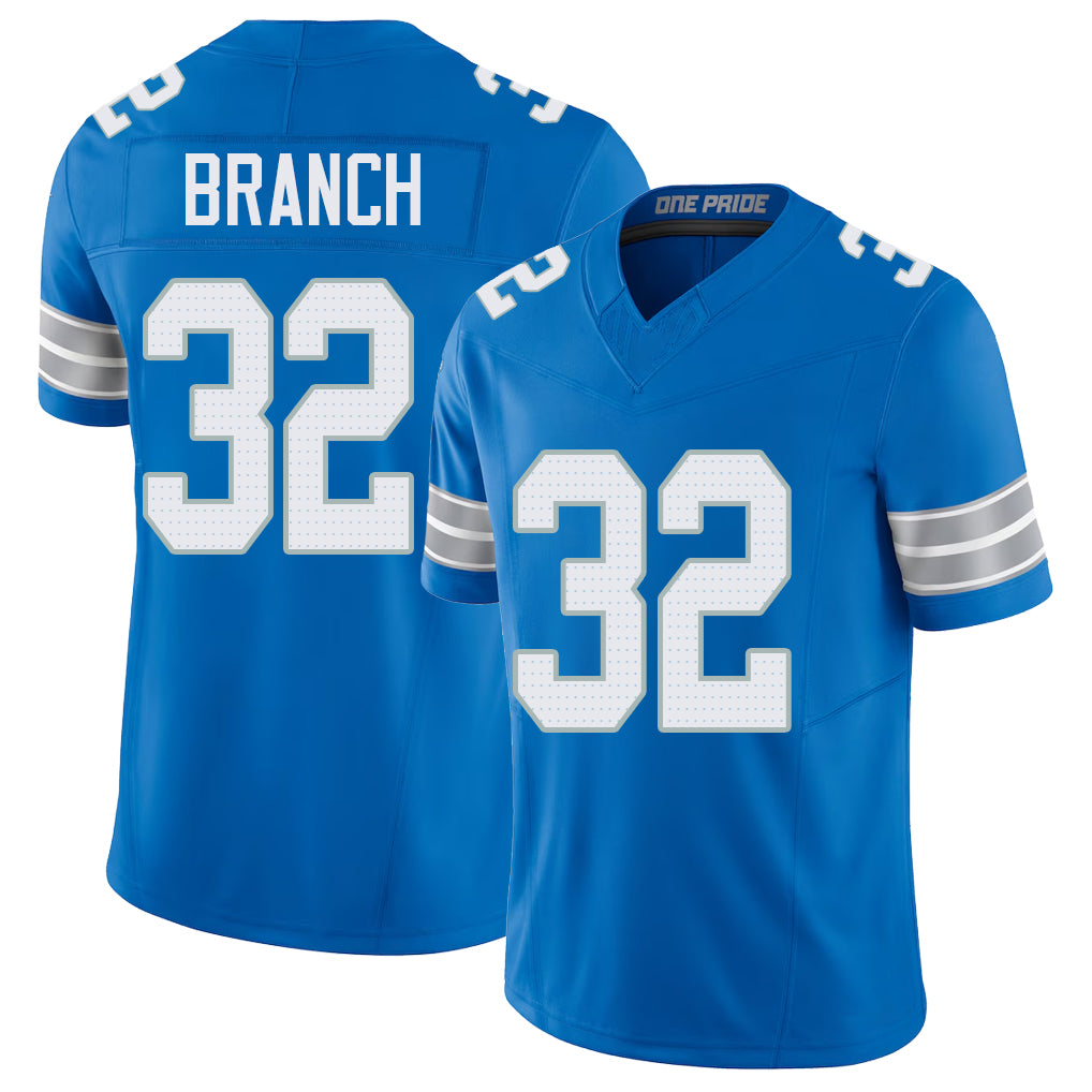 Detroit #32 Branch Player Football V Neck Short Sleeve Blue Jersey Brian For Men Youth Women Gift