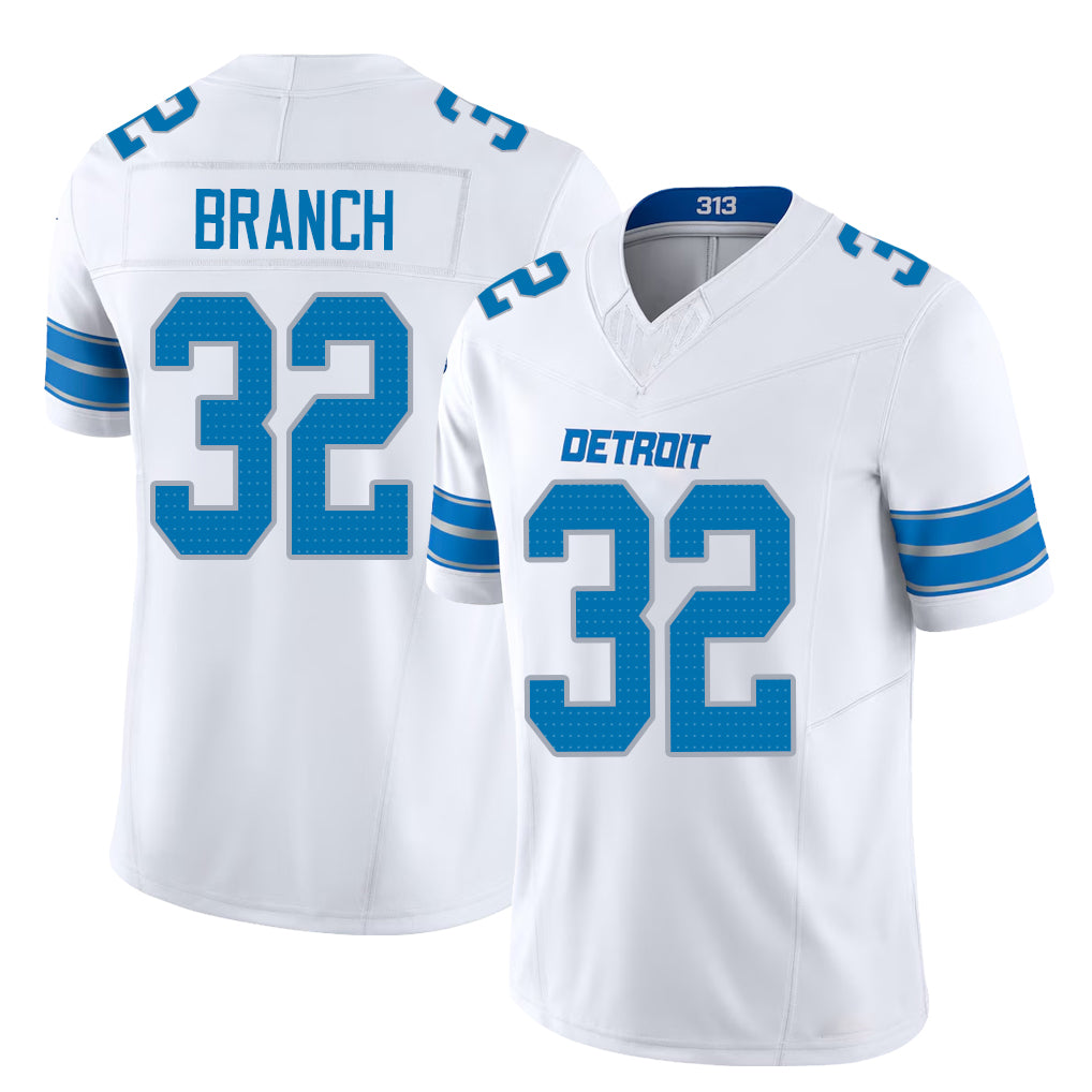 Detroit #32 Branch Player Football V Neck Short Sleeve White Jersey Brian For Men Youth Women Gift