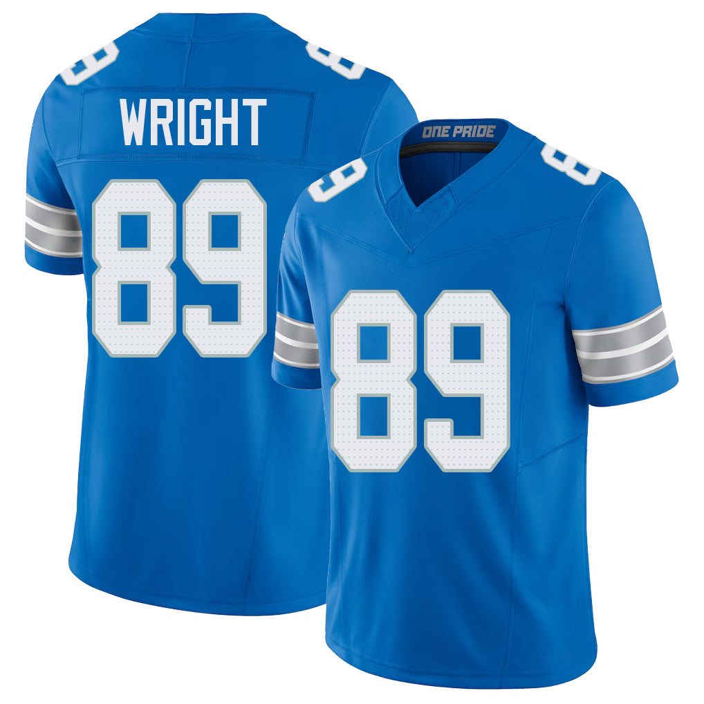 Detroit #89 Wright Player Football V Neck Short Sleeve Blue Jersey Brock For Men Youth Women Gift