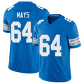 Detroit #64 Mays Player Football V Neck Short Sleeve Blue Jersey Cade For Men Youth Women Gift
