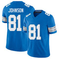 Detroit #81 Johnson Player Football V Neck Short Sleeve Blue Jersey Calvin For Men Youth Women Gift