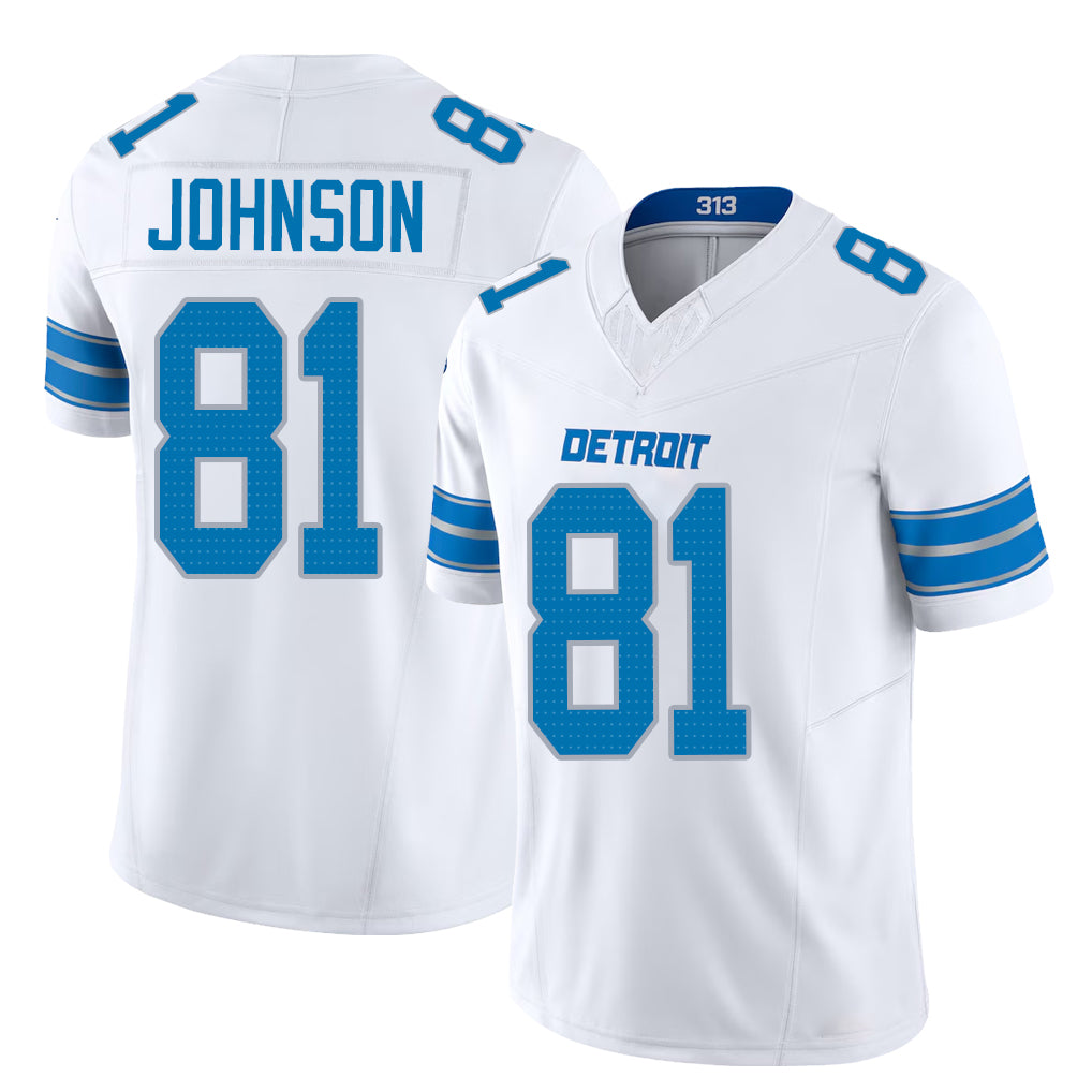 Detroit #81 Johnson Player Football V Neck Short Sleeve White Jersey Calvin For Men Youth Women Gift
