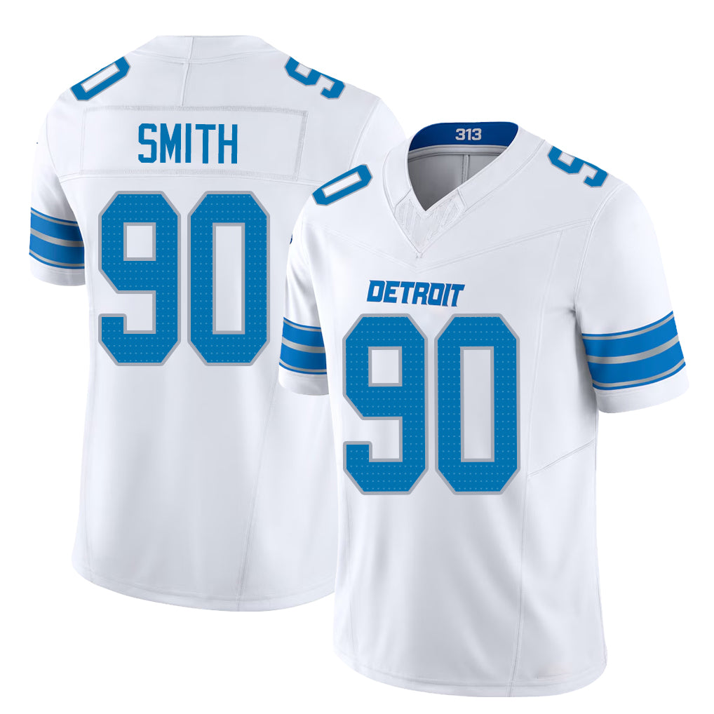 Detroit #90 Smith Player Football V Neck Short Sleeve White Jersey Chris For Men Youth Women Gift