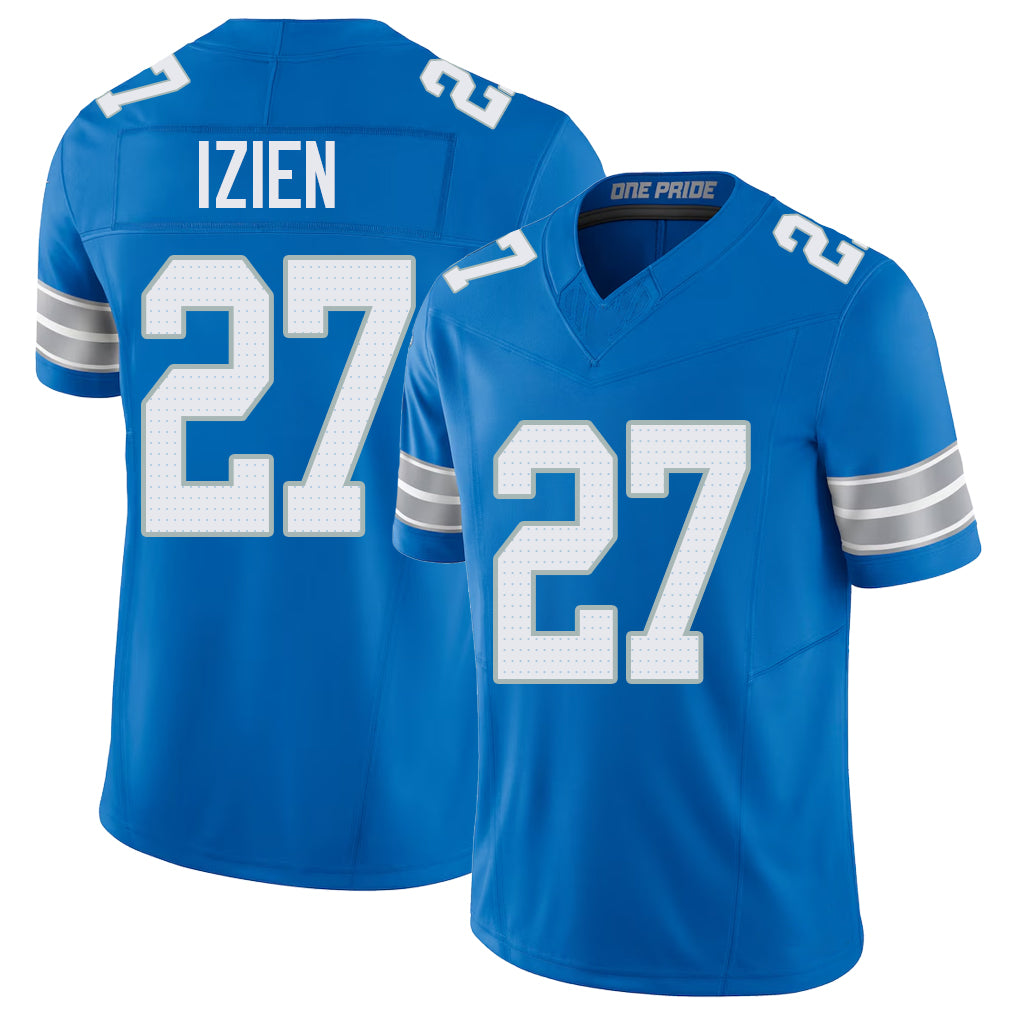 Detroit #27 Izien Player Football V Neck Short Sleeve Blue Jersey Christian For Men Youth Women Gift