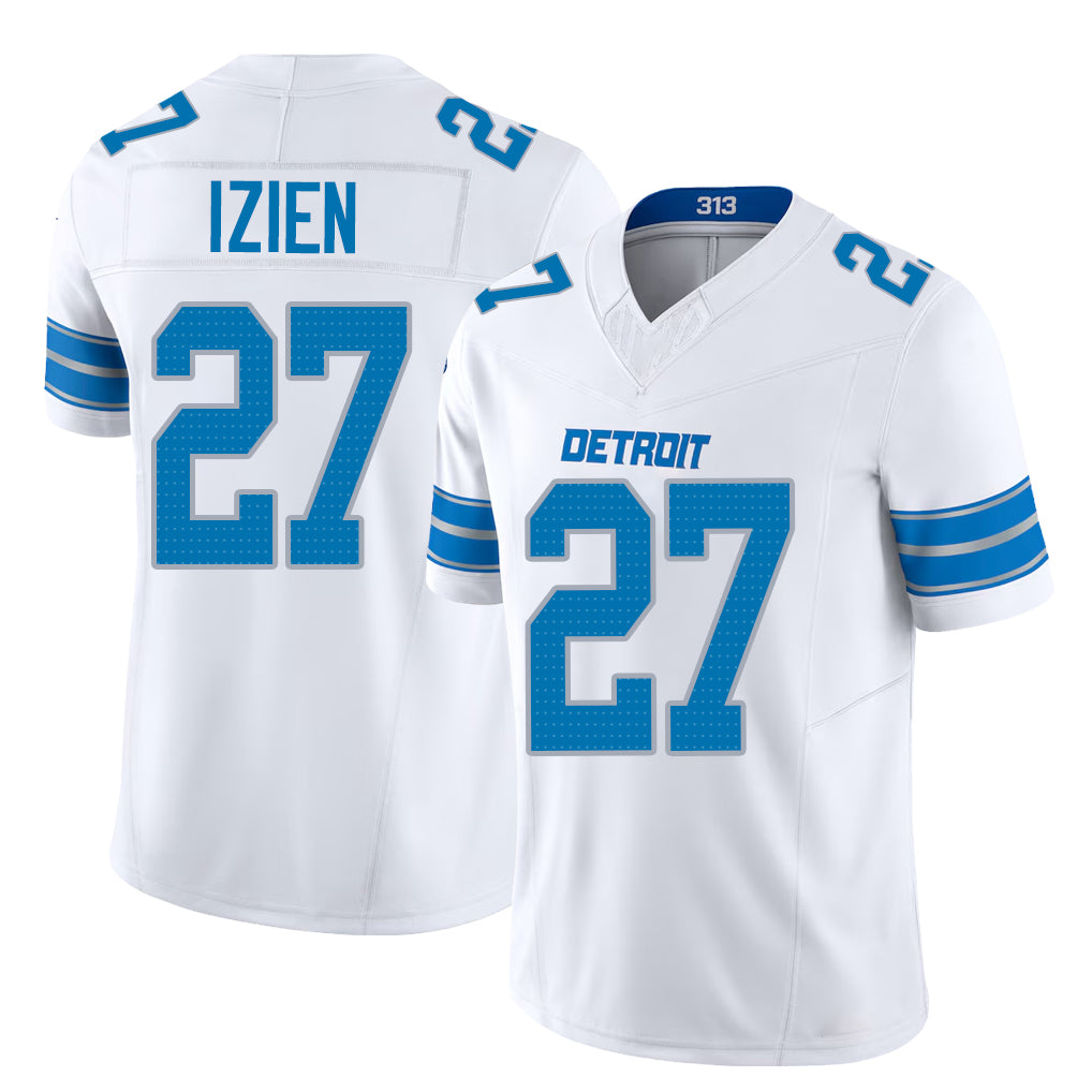 Detroit #27 Izien Player Football V Neck Short Sleeve White Jersey Christian For Men Youth Women Gift