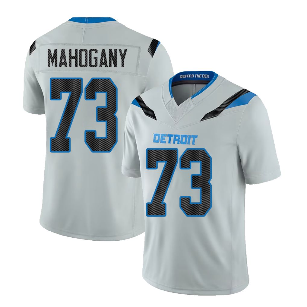 Detroit #73 Mahogany Player Football V Neck Short Sleeve Silver Jersey Christian For Men Youth Women Gift