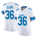 Detroit #36 Clark Player Football V Neck Short Sleeve White Jersey Chuck For Men Youth Women Gift