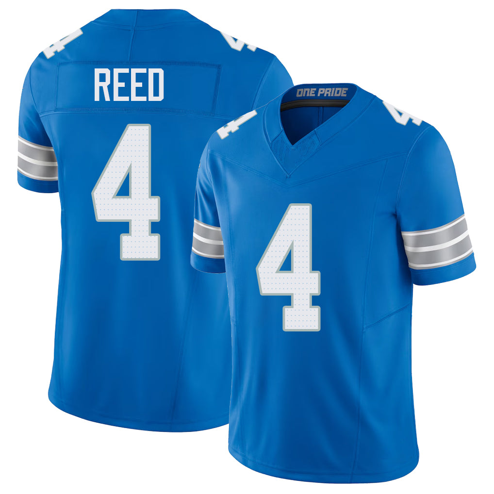 Detroit #4 Reed Player Football V Neck Short Sleeve Blue Jersey D.J. For Men Youth Women Gift