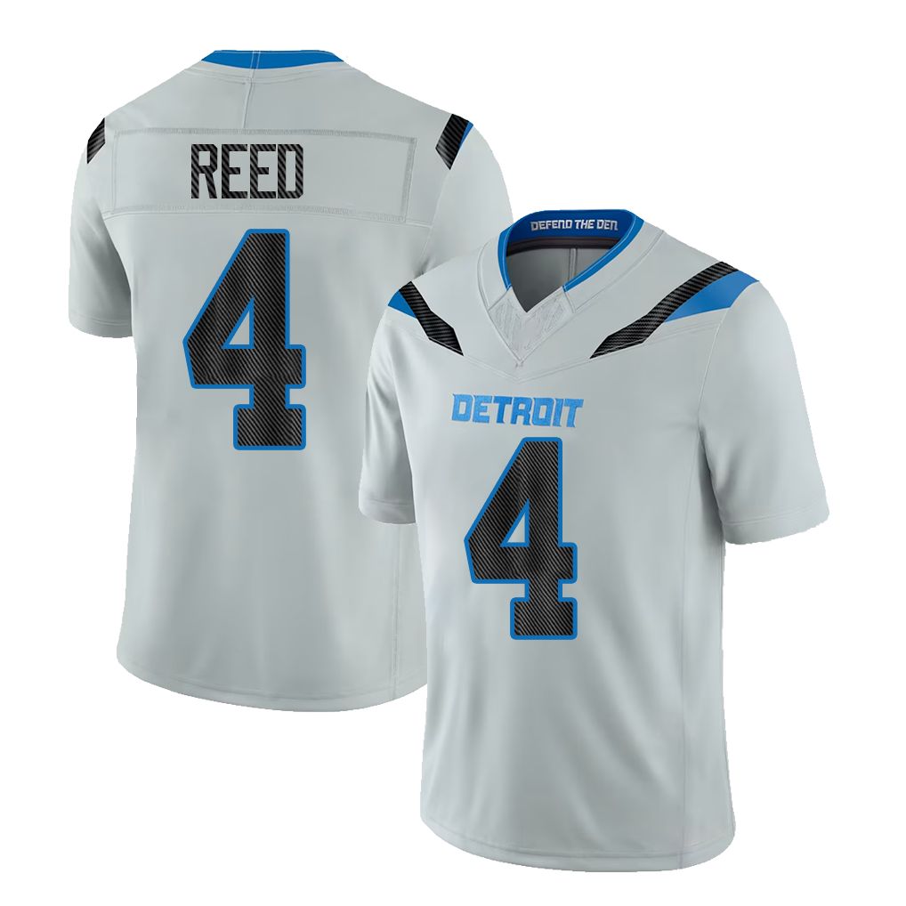 Detroit #4 Reed Player Football V Neck Short Sleeve Silver Jersey D.J. For Men Youth Women Gift