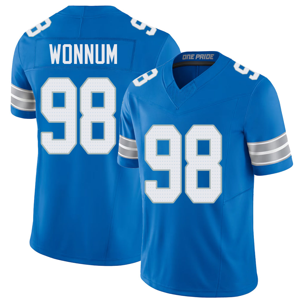 Detroit #98 Wonnum Player Football V Neck Short Sleeve Blue Jersey D.J. For Men Youth Women Gift