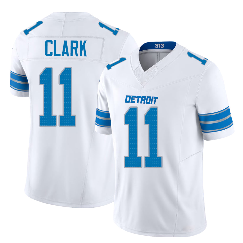 Detroit #11 Clark Player Football V Neck Short Sleeve White Jersey Damone For Men Youth Women Gift