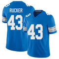Detroit #43 Rucker Player Football V Neck Short Sleeve Blue Jersey De'Shawn For Men Youth Women Gift
