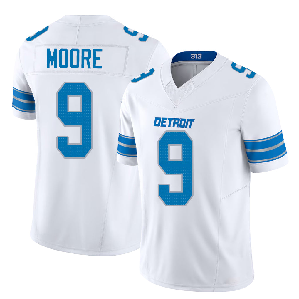 Detroit #9 Moore Player Football V Neck Short Sleeve White Jersey Derrick For Men Youth Women Gift