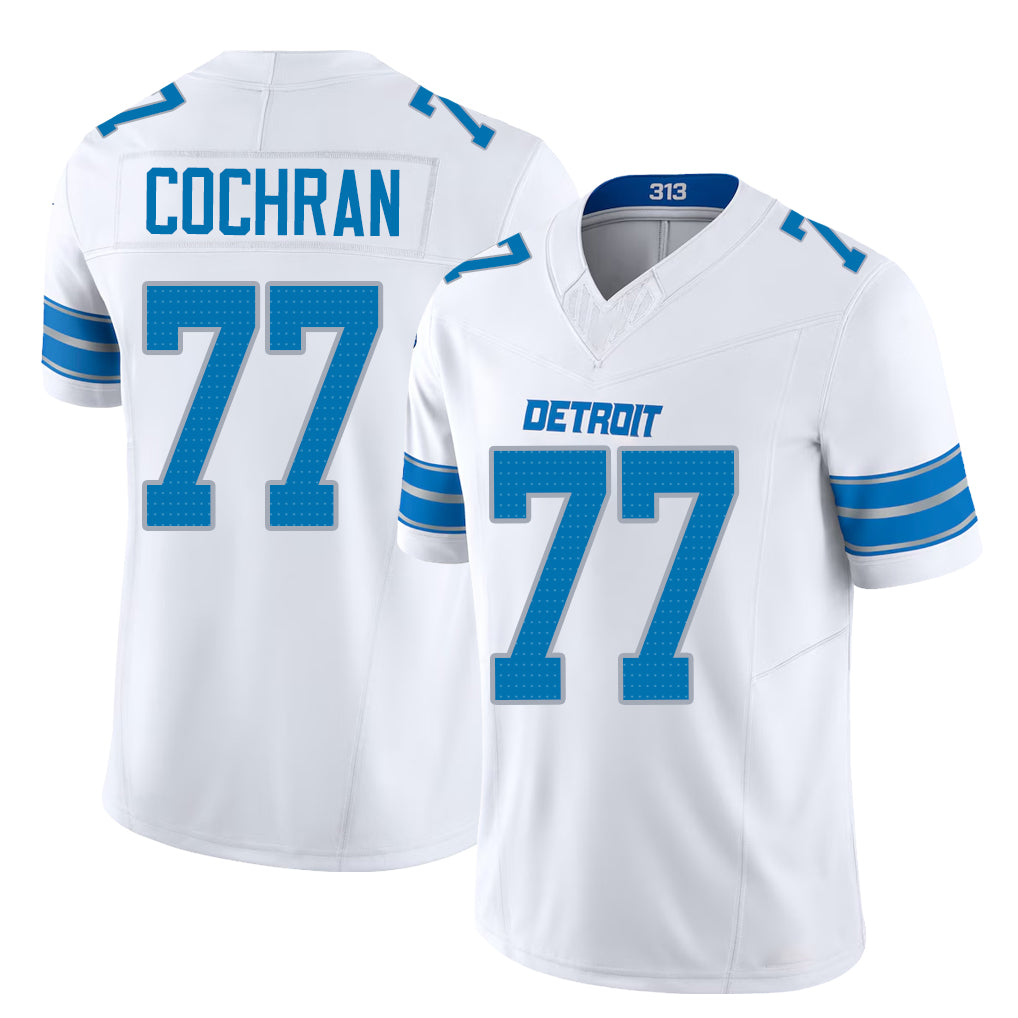 Detroit #77 Cochran Player Football V Neck Short Sleeve White Jersey Devin For Men Youth Women Gift