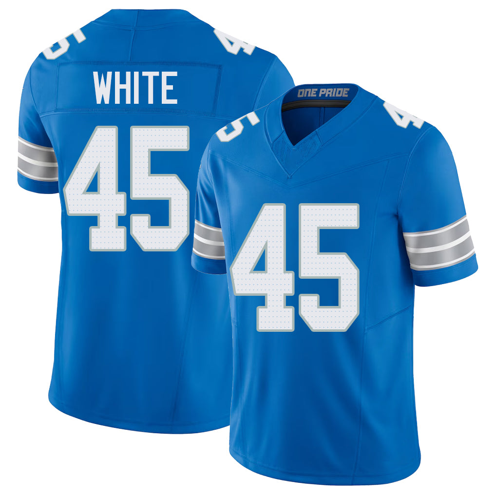 Detroit #45 White Player Football V Neck Short Sleeve Blue Jersey Devin For Men Youth Women Gift