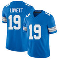Detroit #19 Lovett Player Football V Neck Short Sleeve Blue Jersey Dominic For Men Youth Women Gift