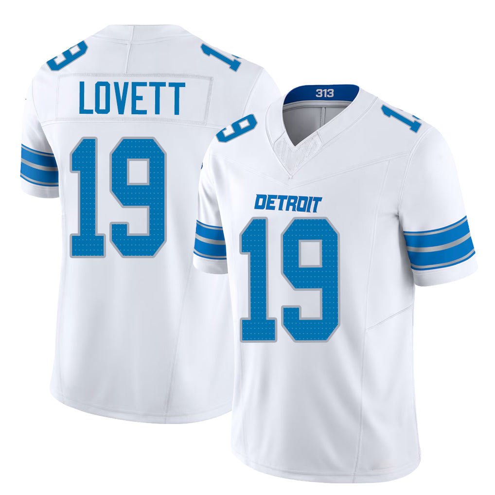 Detroit #19 Lovett Player Football V Neck Short Sleeve White Jersey Dominic For Men Youth Women Gift