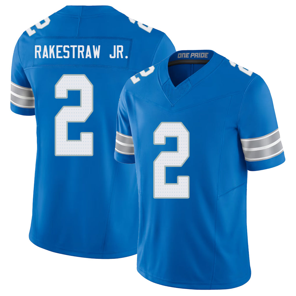 Detroit #2 Rakestraw Jr. Player Football V Neck Short Sleeve Blue Jersey Ennis For Men Youth Women Gift