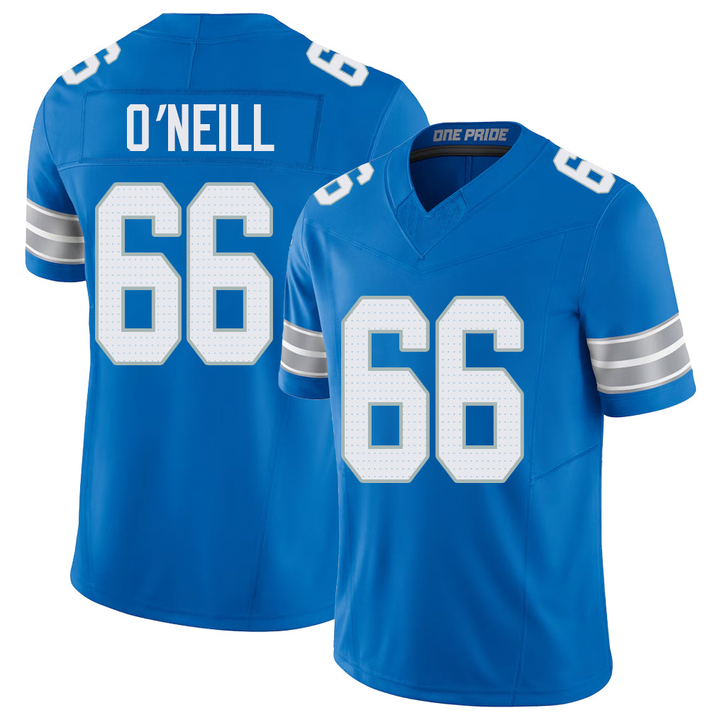 Detroit #66 O'Neill Player Football V Neck Short Sleeve Blue Jersey Eric For Men Youth Women Gift