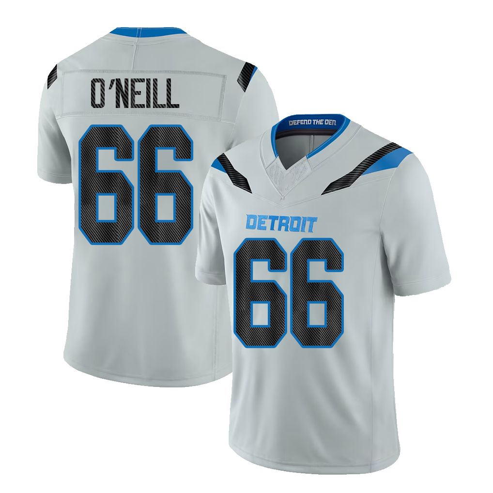 Detroit #66 O'Neill Player Football V Neck Short Sleeve Silver Jersey Eric For Men Youth Women Gift