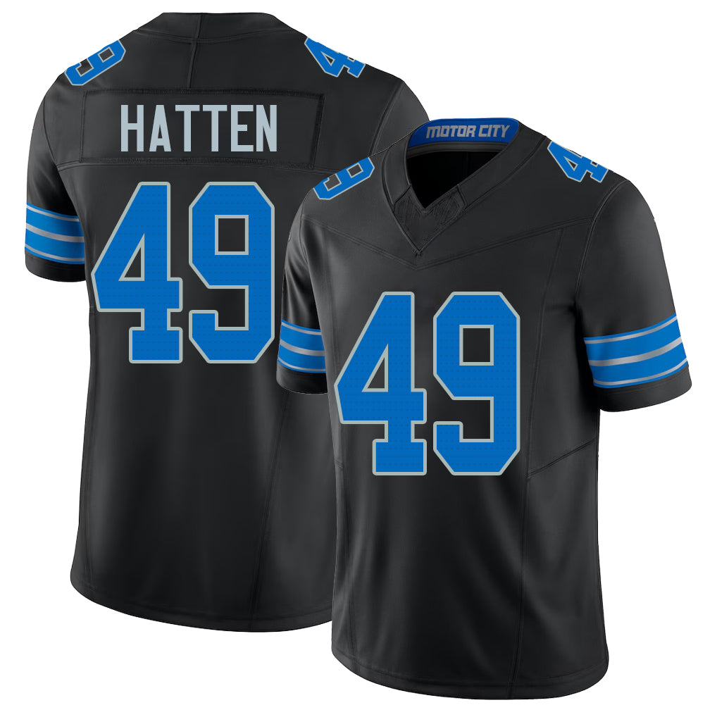 Detroit #49 Hatten Player Football V Neck Short Sleeve Black Jersey Hogan For Men Youth Women Gift