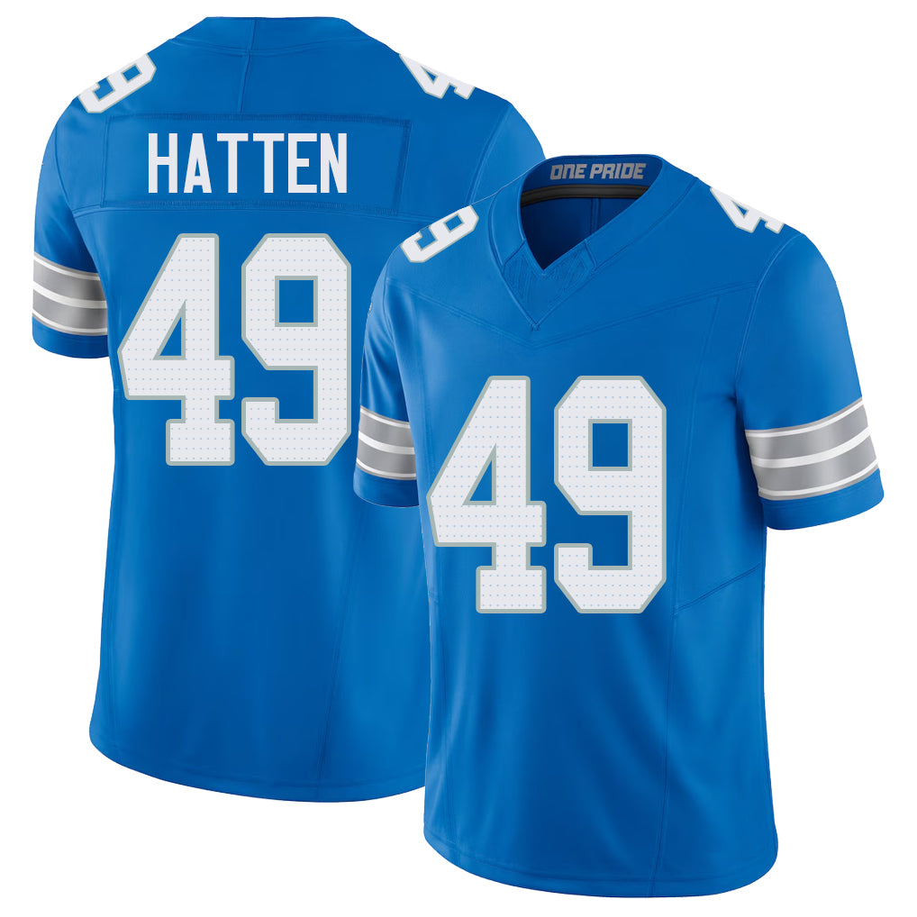 Detroit #49 Hatten Player Football V Neck Short Sleeve Blue Jersey Hogan For Men Youth Women Gift