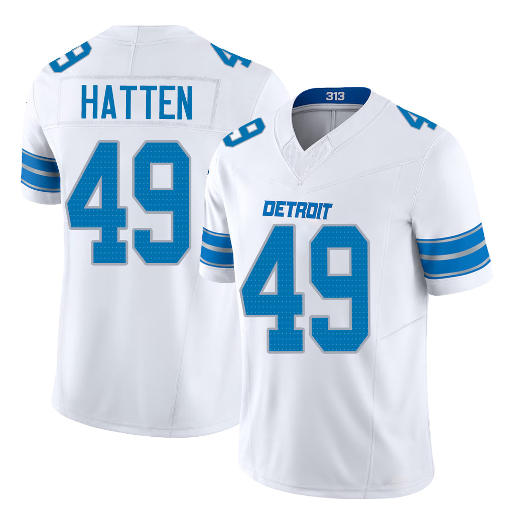 Detroit #49 Hatten Player Football V Neck Short Sleeve White Jersey Hogan For Men Youth Women Gift