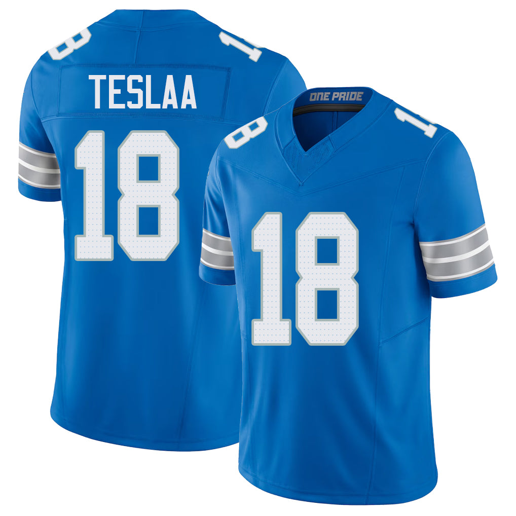 Detroit #18 TeSlaa Player Football V Neck Short Sleeve Blue Jersey Isaac For Men Youth Women Gift