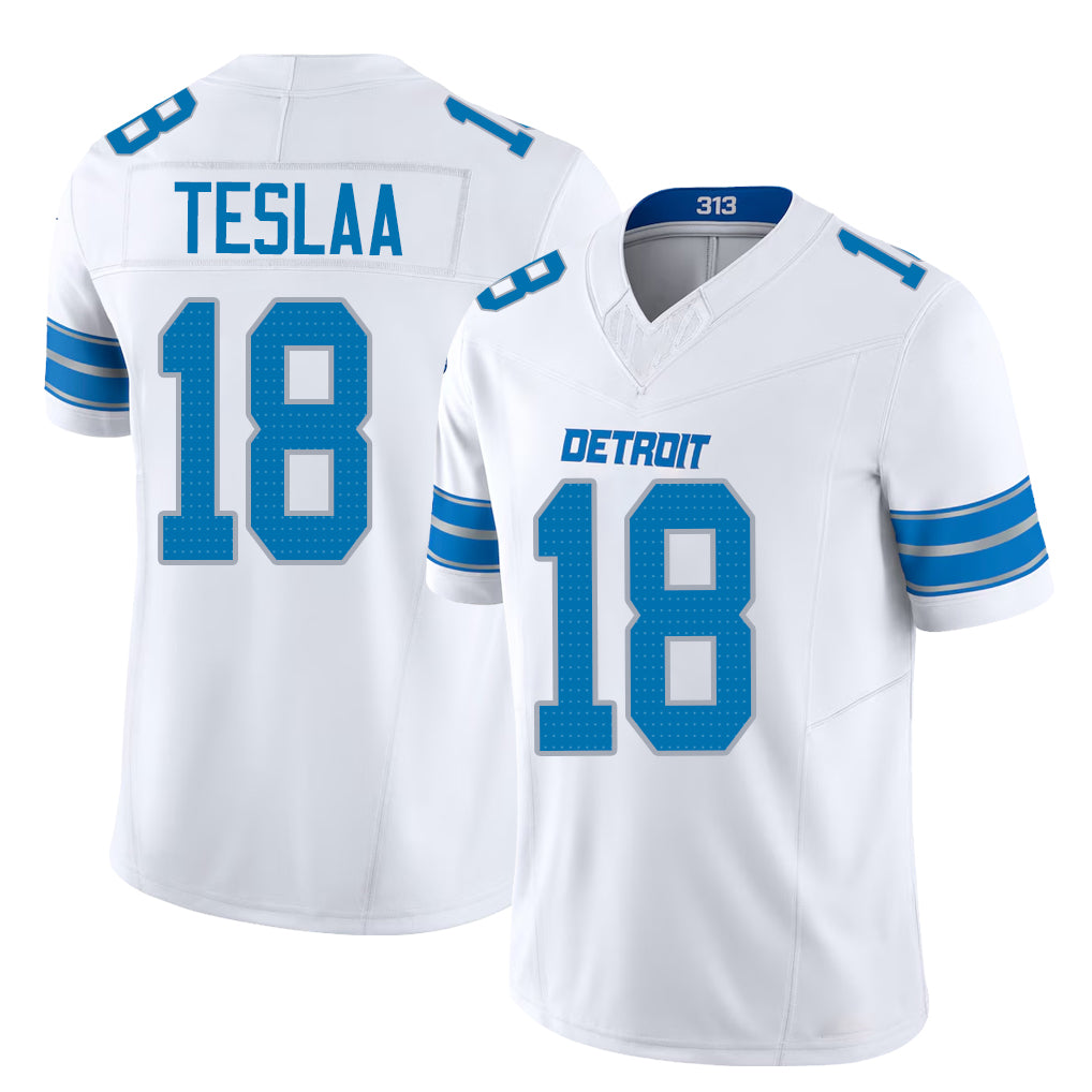 Detroit #18 TeSlaa Player Football V Neck Short Sleeve White Jersey Isaac For Men Youth Women Gift