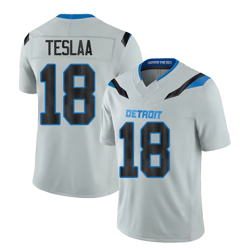 Detroit #18 TeSlaa Player Football V Neck Short Sleeve Silver Jersey Isaac For Men Youth Women Gift