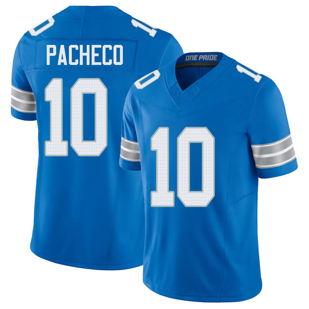 Detroit #10 Pacheco Player Football V Neck Short Sleeve Blue Jersey Isiah For Men Youth Women Gift