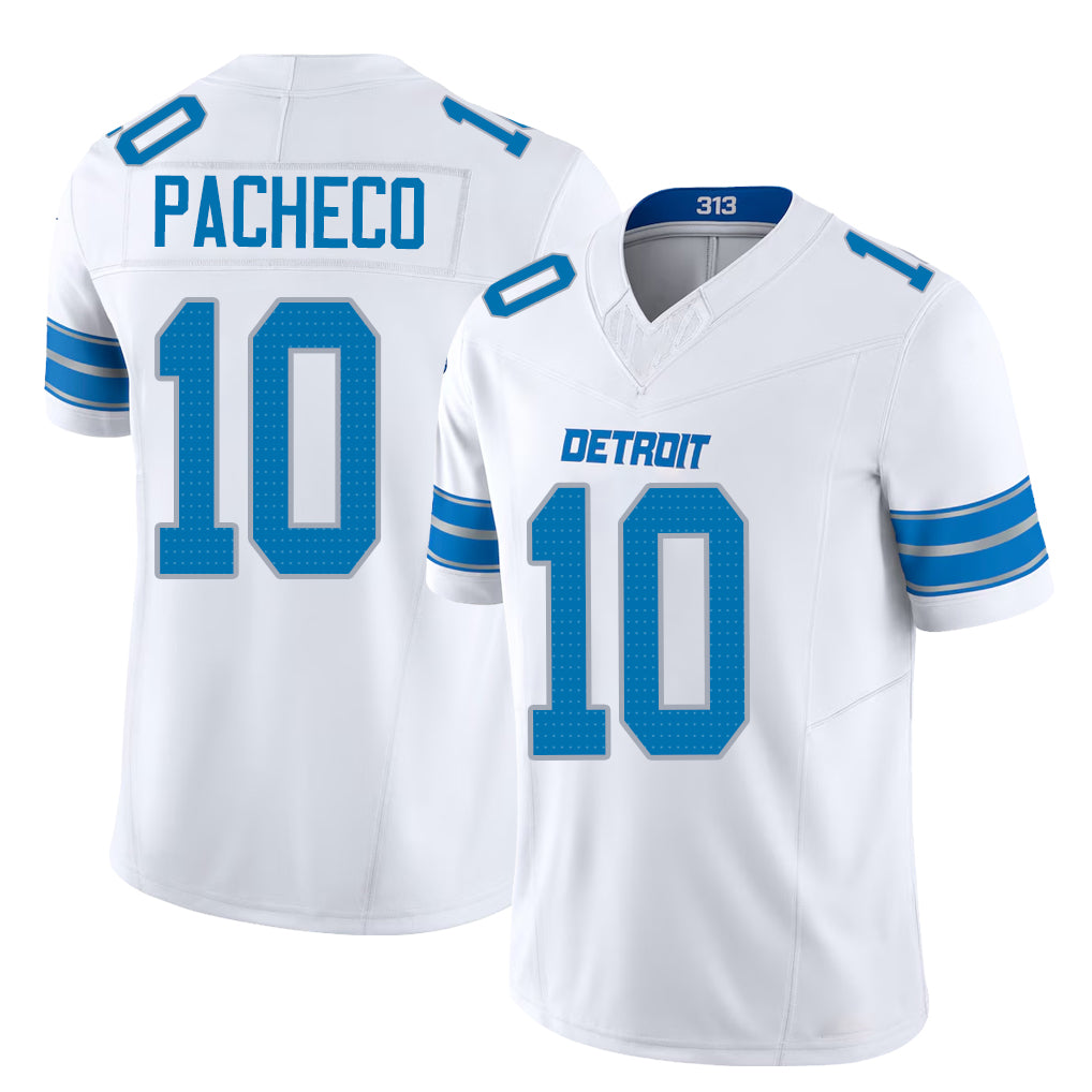 Detroit #10 Pacheco Player Football V Neck Short Sleeve White Jersey Isiah For Men Youth Women Gift