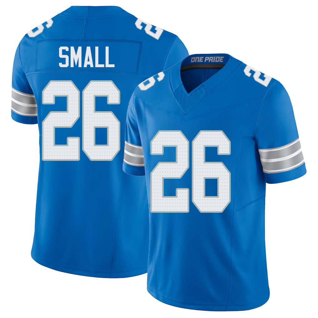 Detroit #26 Small Player Football V Neck Short Sleeve Blue Jersey Jabari For Men Youth Women Gift