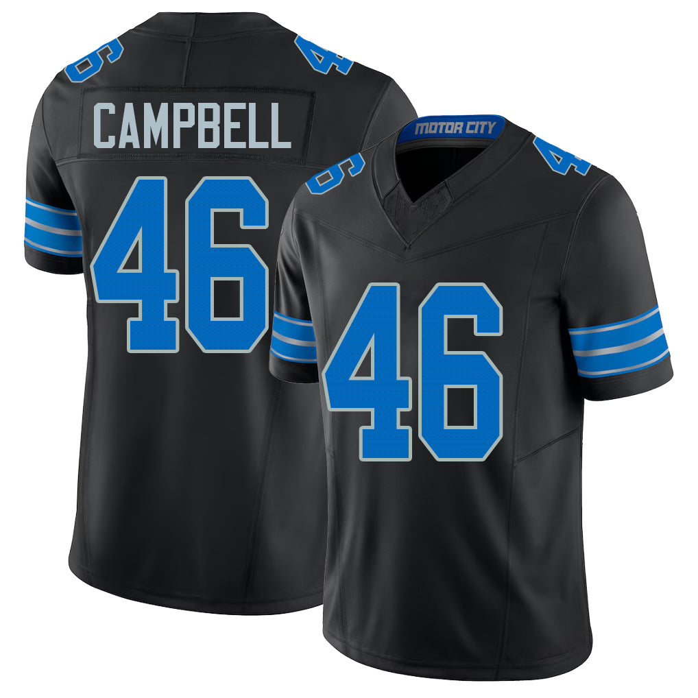 Detroit #46 Campbell Player Football V Neck Short Sleeve Black Jersey Jack For Men Youth Women Gift