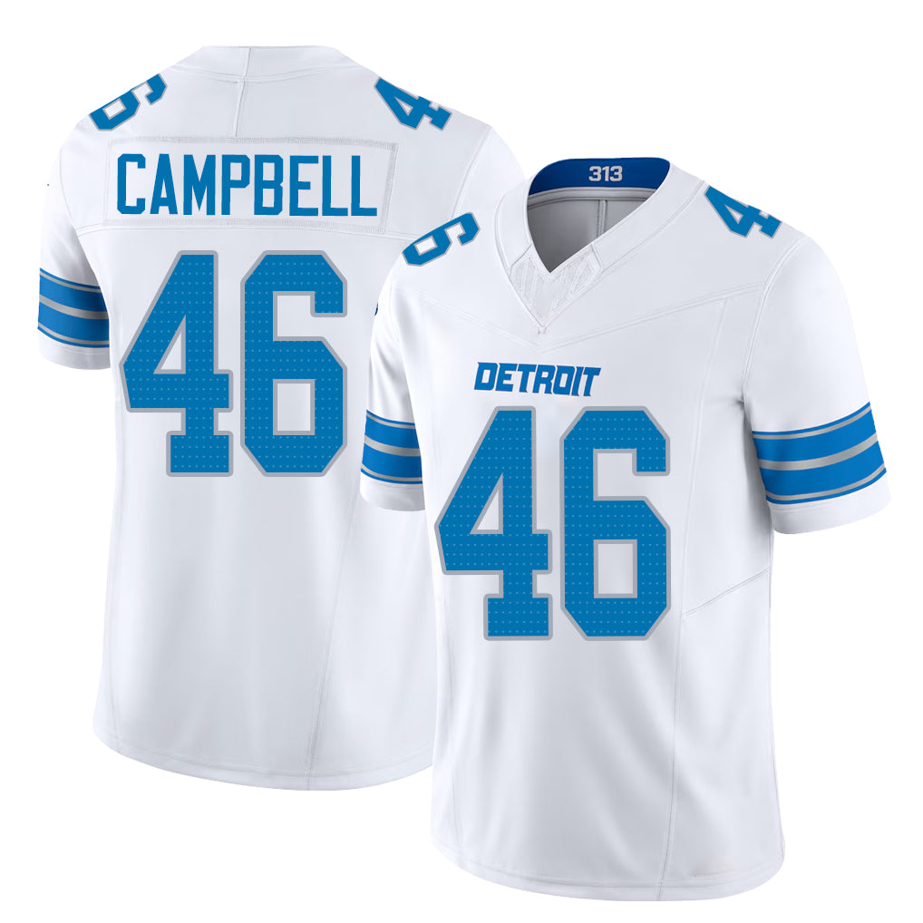 Detroit #46 Campbell Player Football V Neck Short Sleeve White Jersey Jack For Men Youth Women Gift