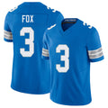 Detroit #3 Fox Player Football V Neck Short Sleeve Blue Jersey Jack For Men Youth Women Gift