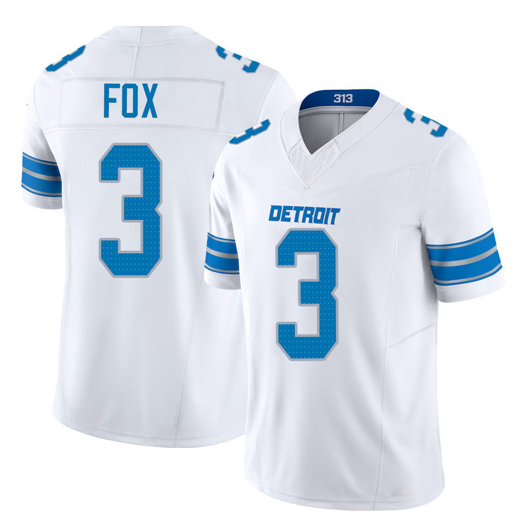 Detroit #3 Fox Player Football V Neck Short Sleeve White Jersey Jack For Men Youth Women Gift