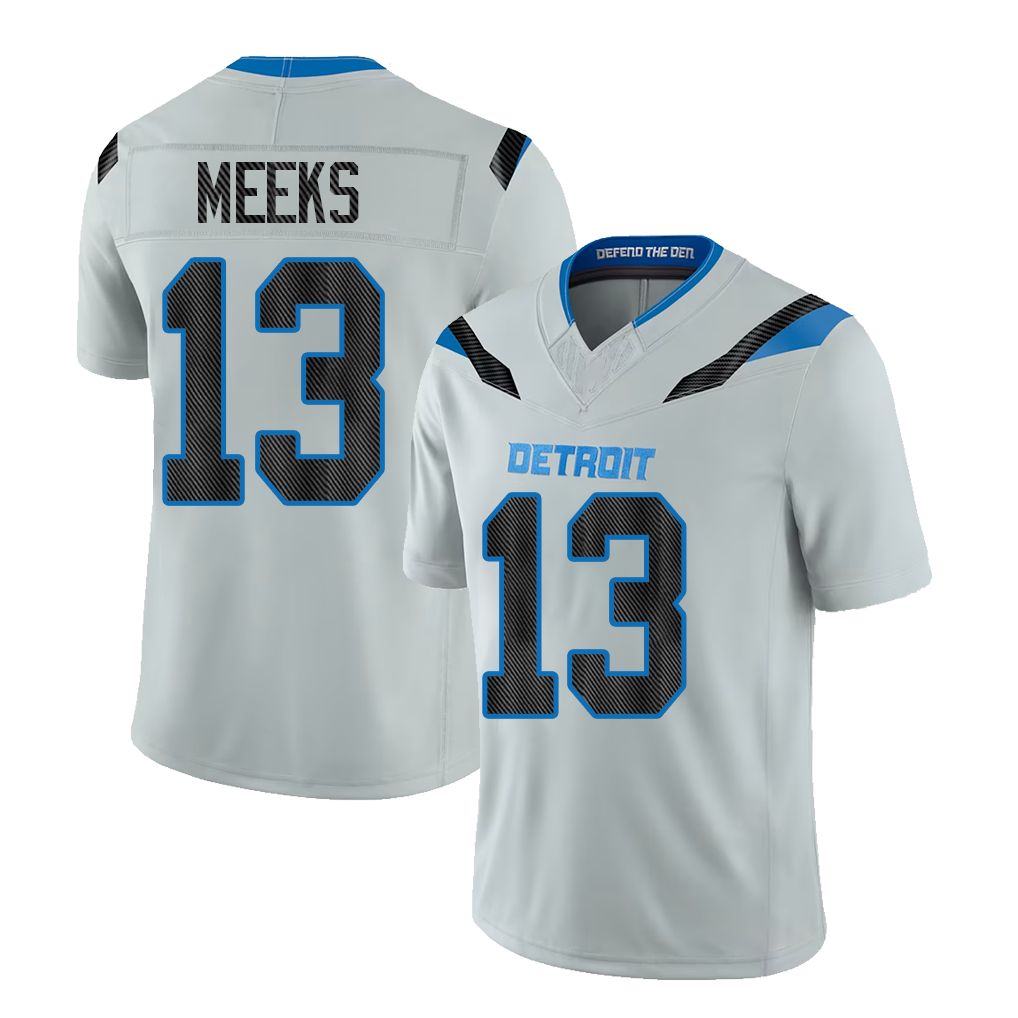 Detroit #13 Meeks Player Football V Neck Short Sleeve Silver Jersey Jackson For Men Youth Women Gift